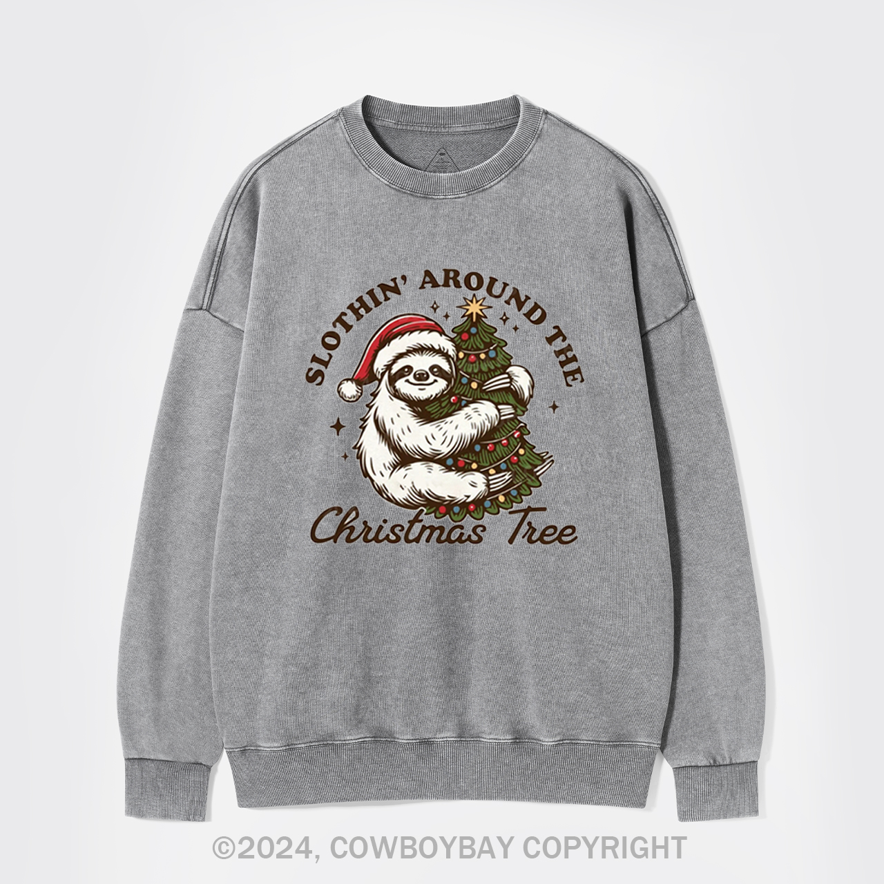 Slothin Around The Christmas Tree Washed Sweatshirts