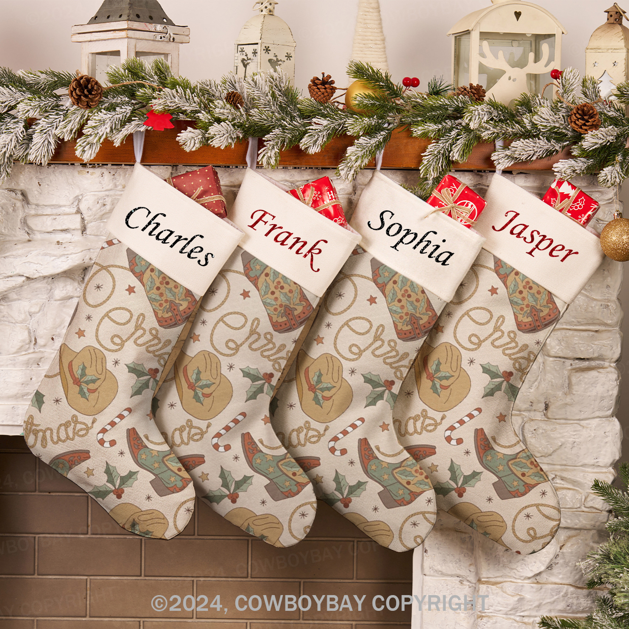 Personalized Name Cowboy Hat Boots Christmas Stocking