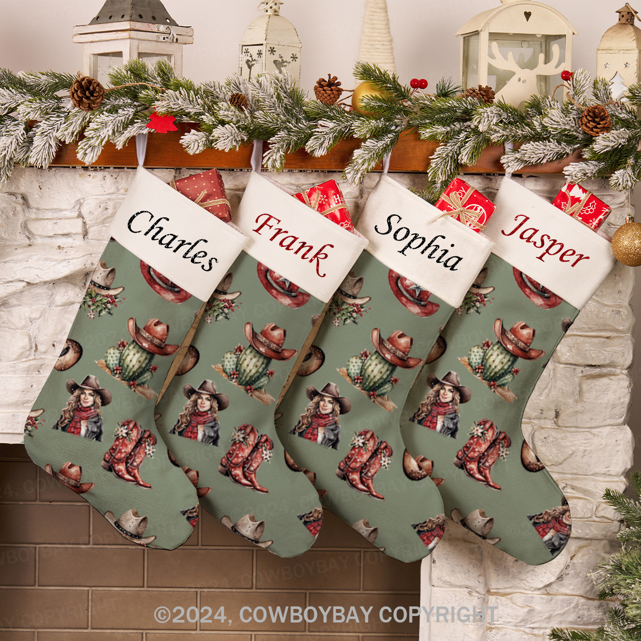 Personalized Name Cowgirl And Cactus Christmas Stocking