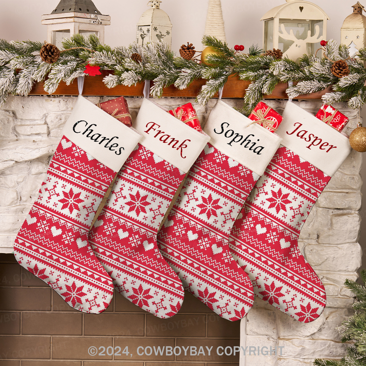 Personalized Name Red Heart Christmas Stocking