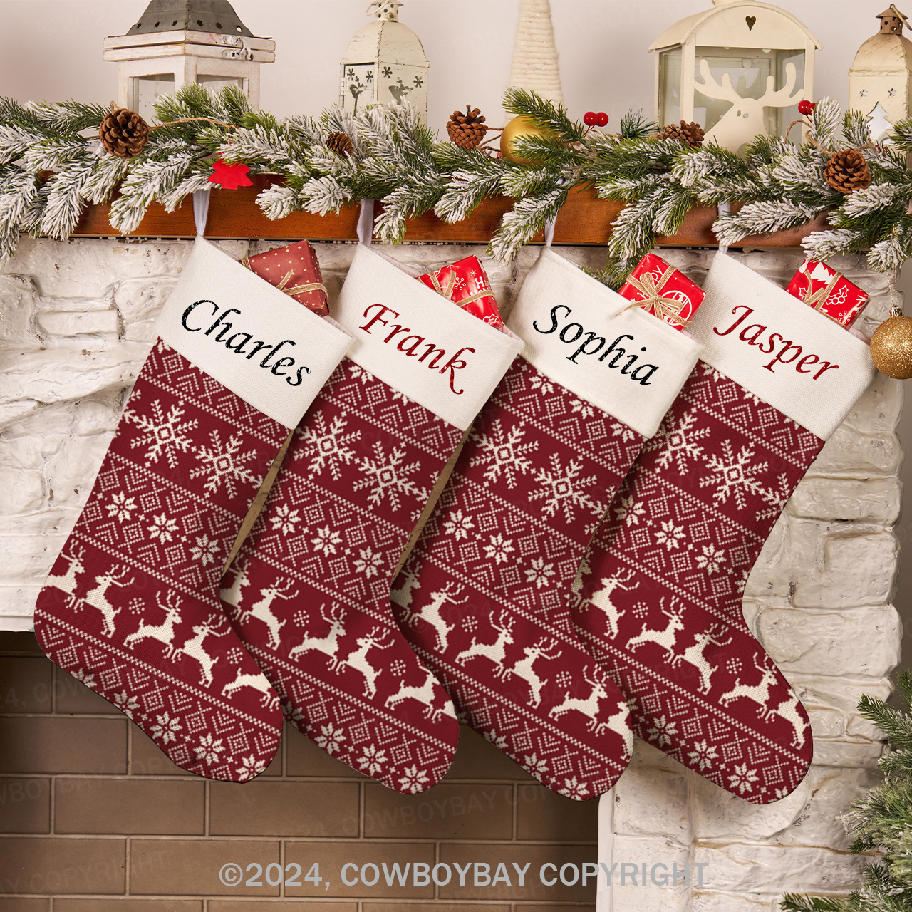 Personalized Name Winter Elk Christmas Stocking