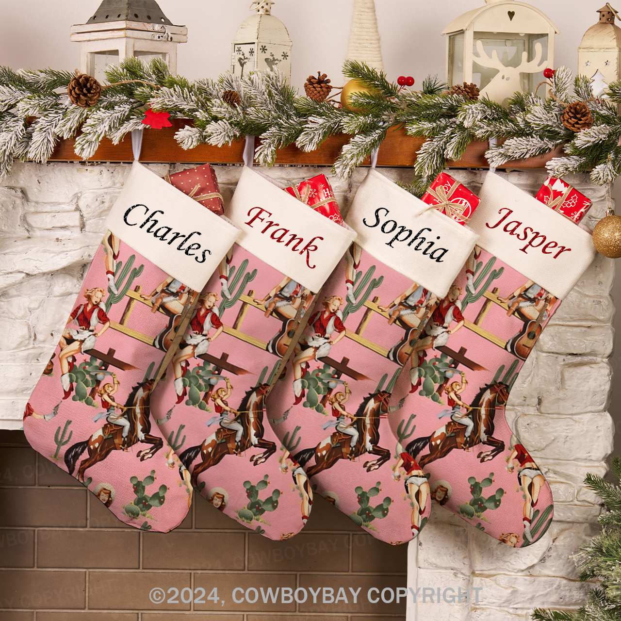 Personalized Name Retro Cowgirl Christmas Stocking