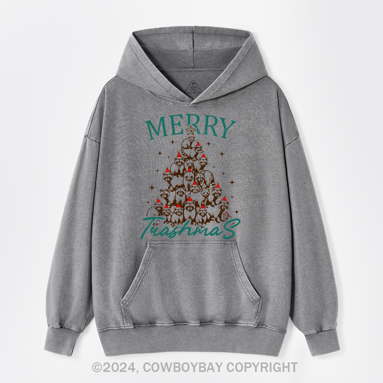 Christmas Feral Raccoon Tree Garment-Dye Hoodies