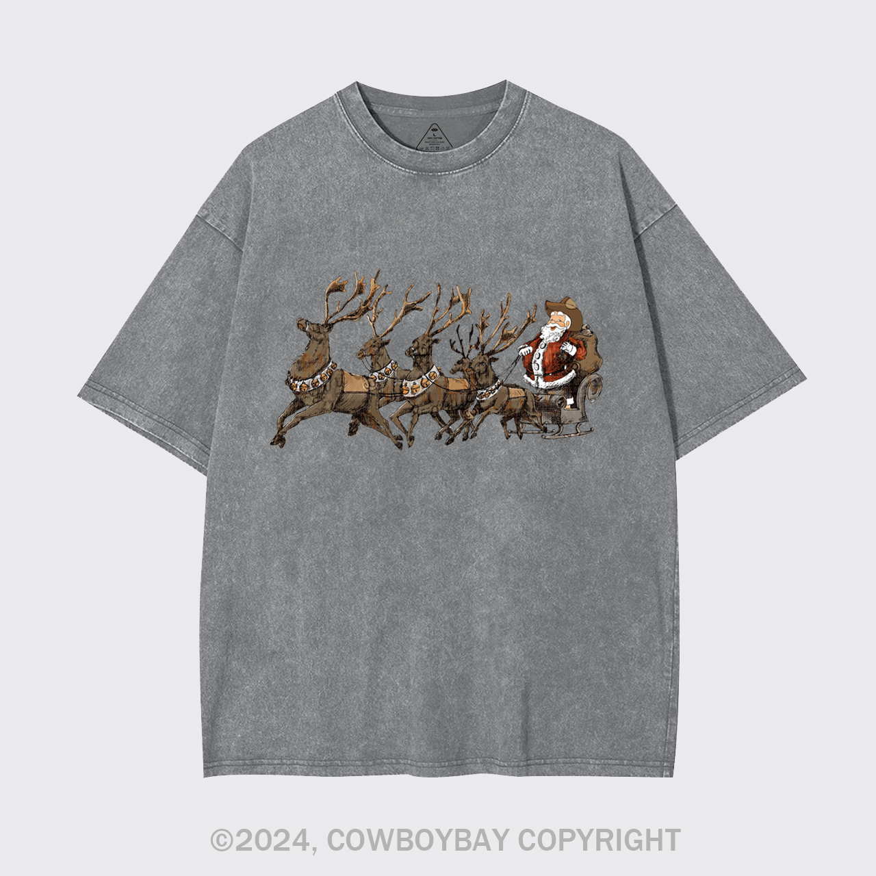 Cowboy Santa With Reindeer Garment-dye Tees