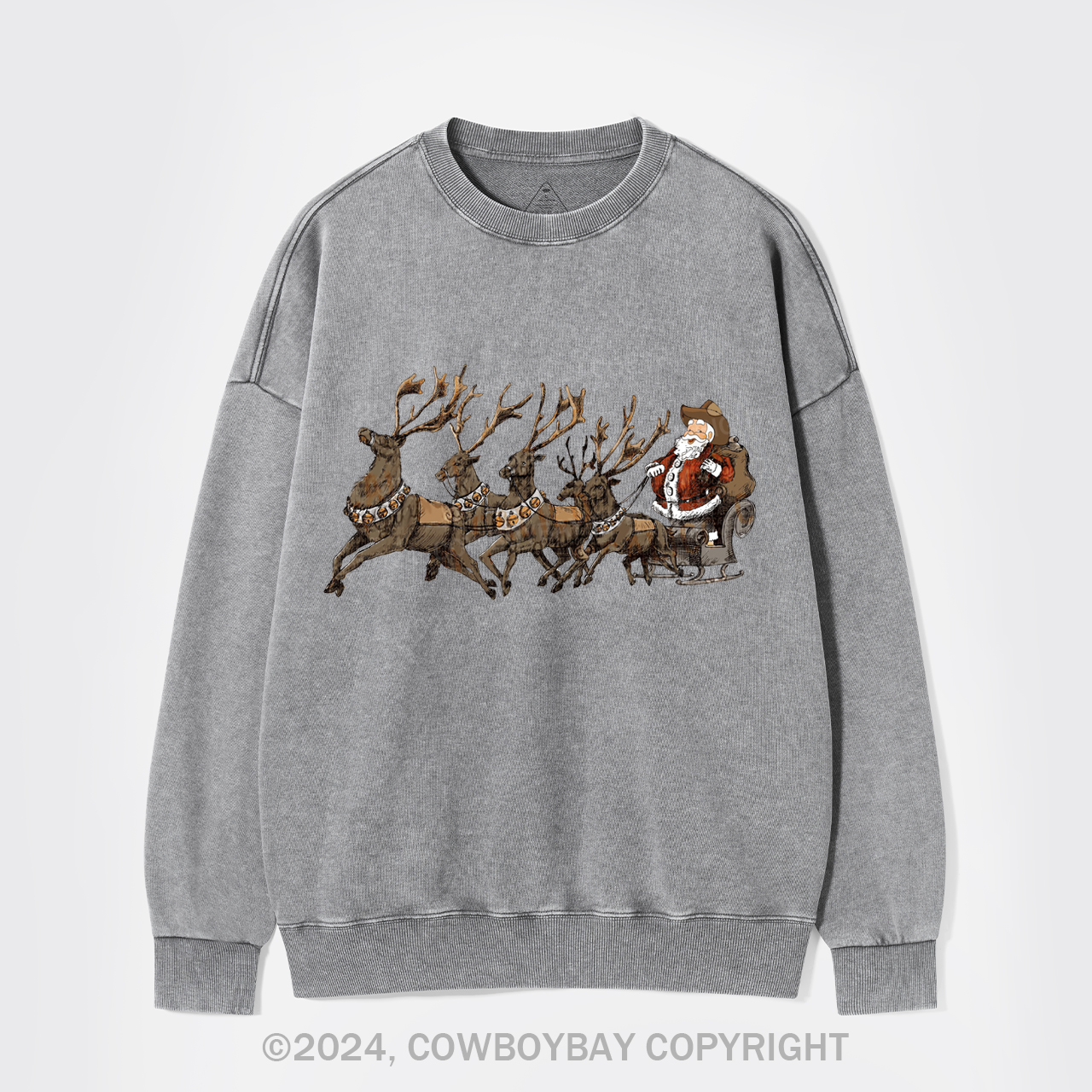 Cowboy Santa With Reindeer Washed Sweatshirts