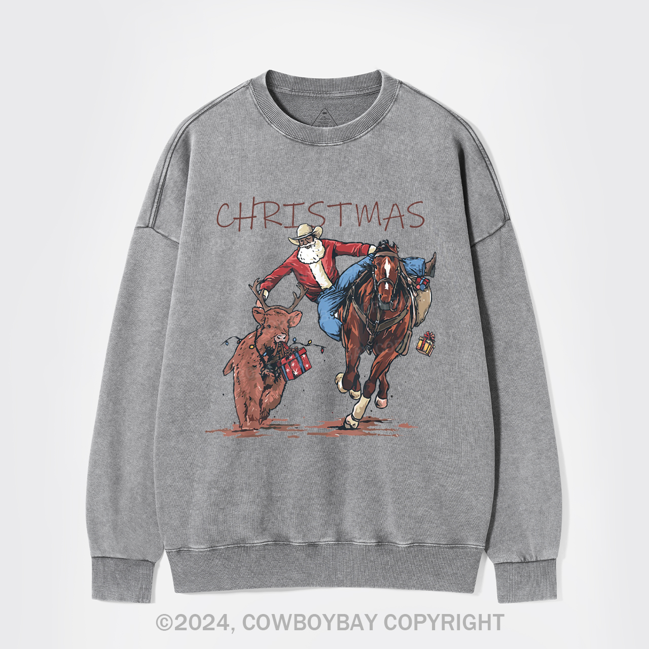 Cowboy Santa Claus Bullfight Washed Sweatshirts