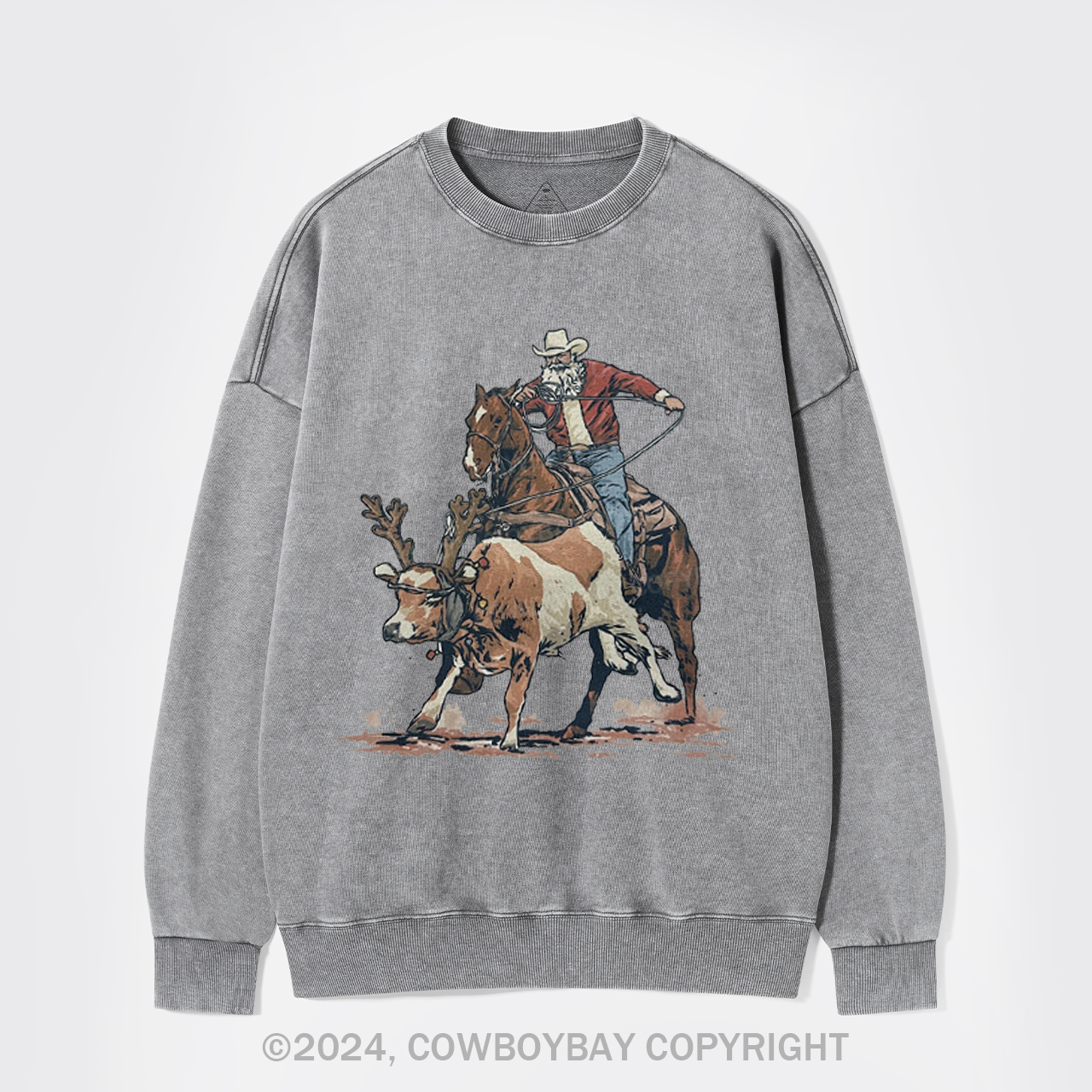 Western Roping Santa Washed Sweatshirts