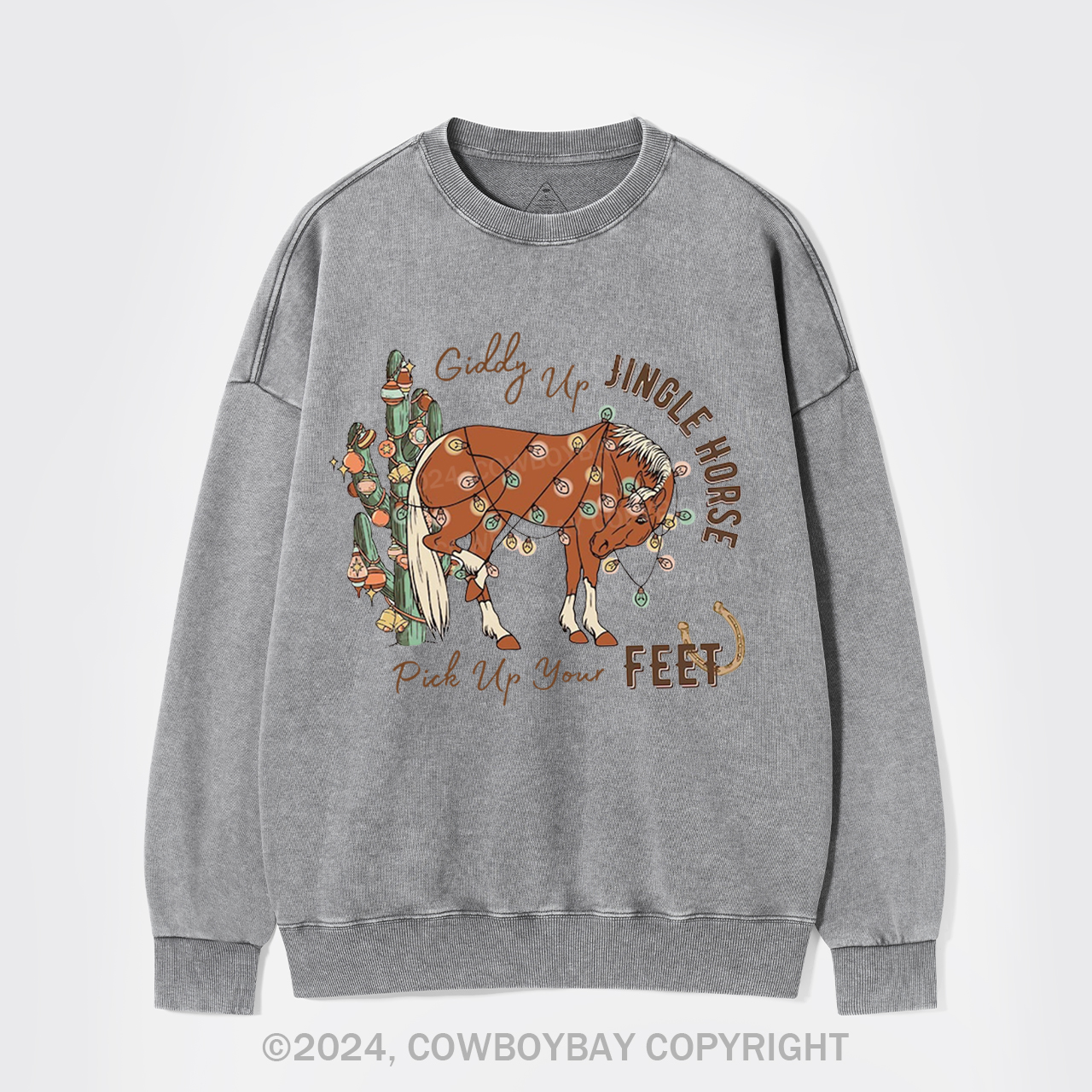 Giddy Up Jingle Horse Pick Up Your Feet Washed Sweatshirts