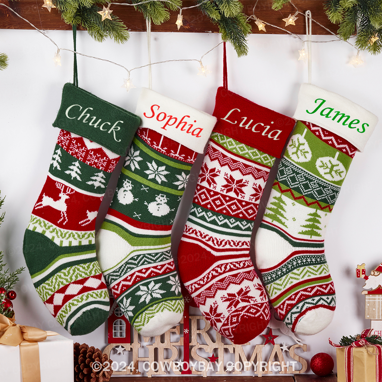 Personalized Name Knitted Christmas Stockings