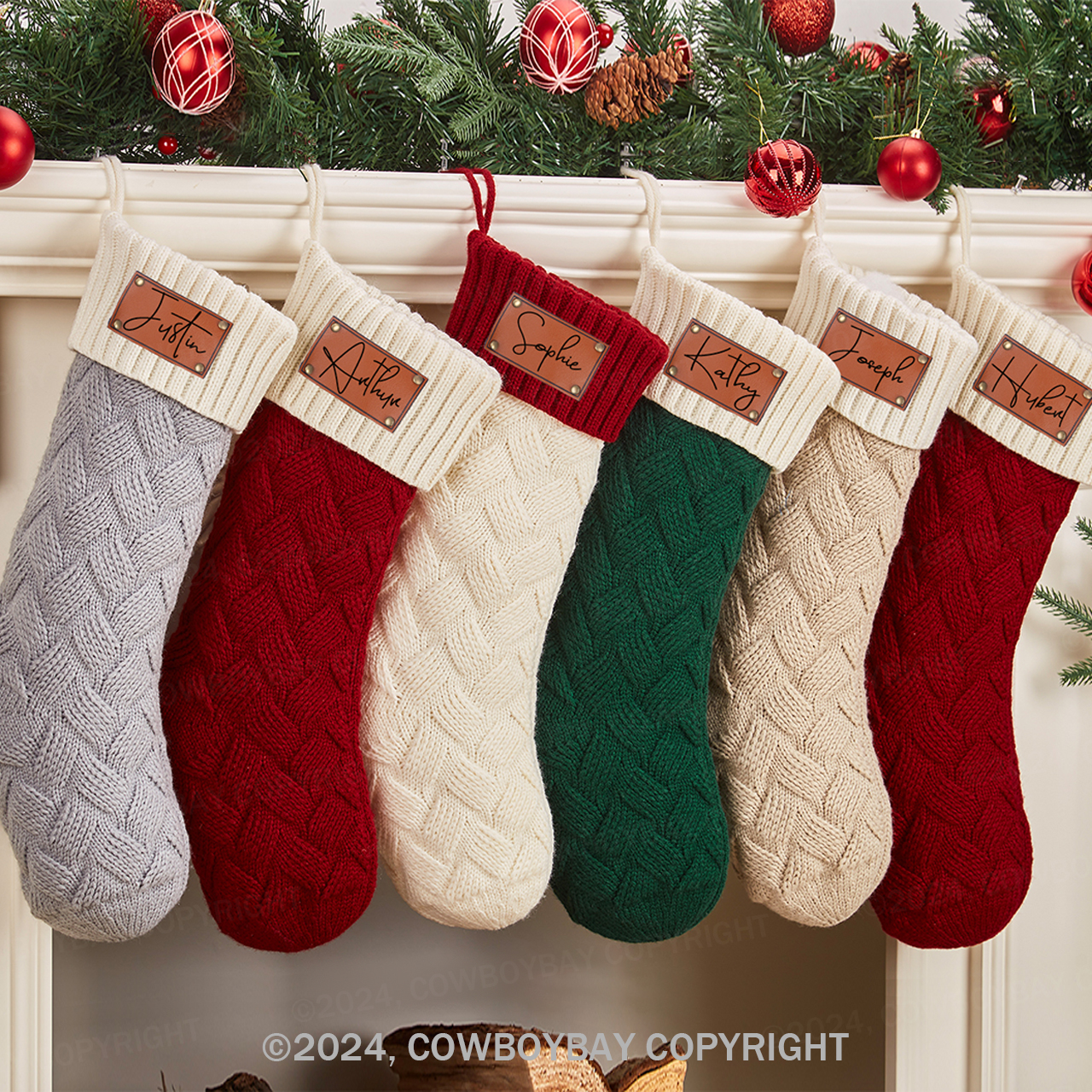Personalized Name 2024 Engraved Leather Christmas stockings