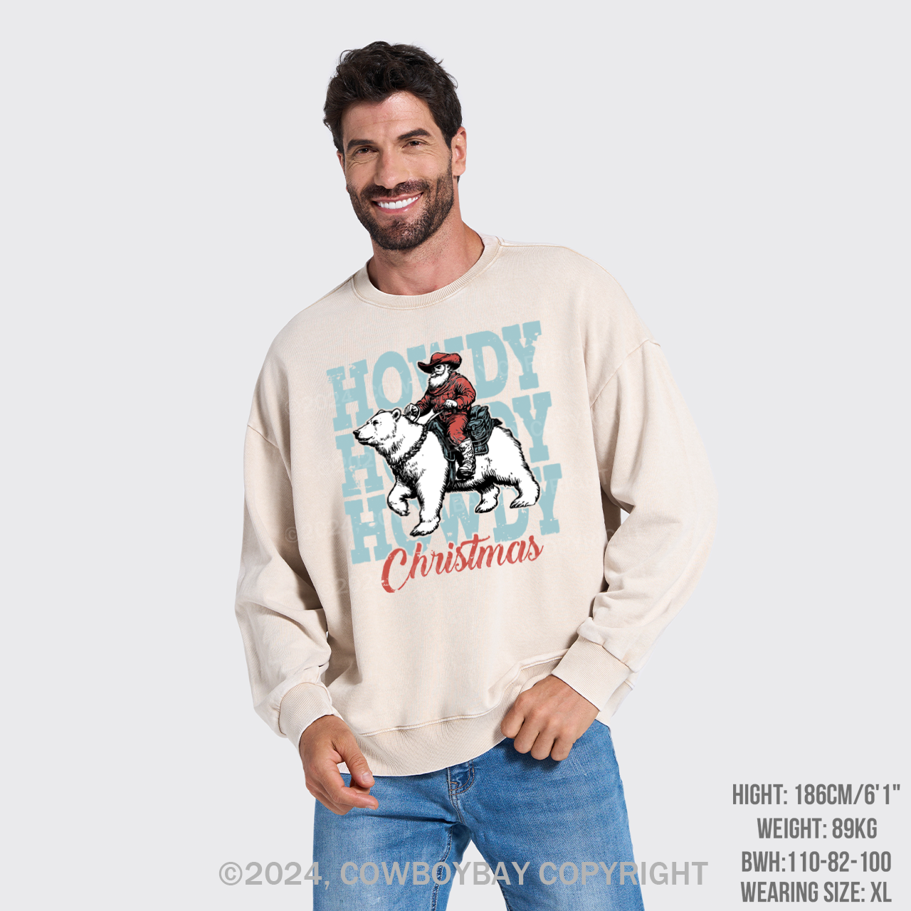 Santa Claus And Polar Bear Washed Sweatshirts