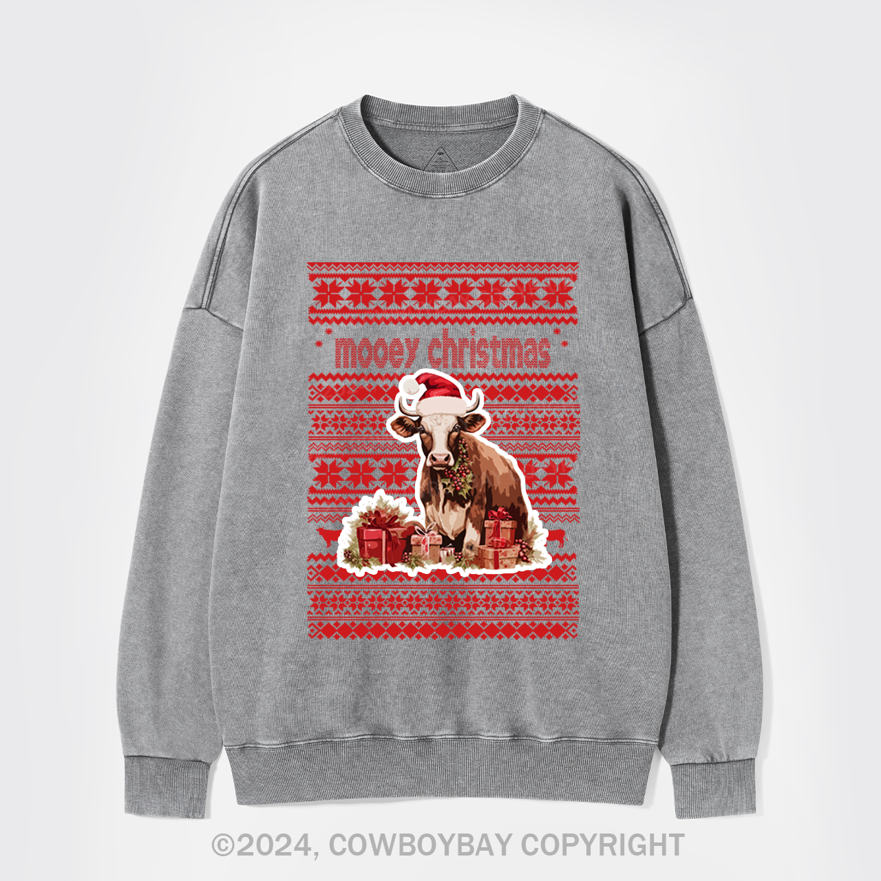 Christmas Cow With Santa Washed Sweatshirts