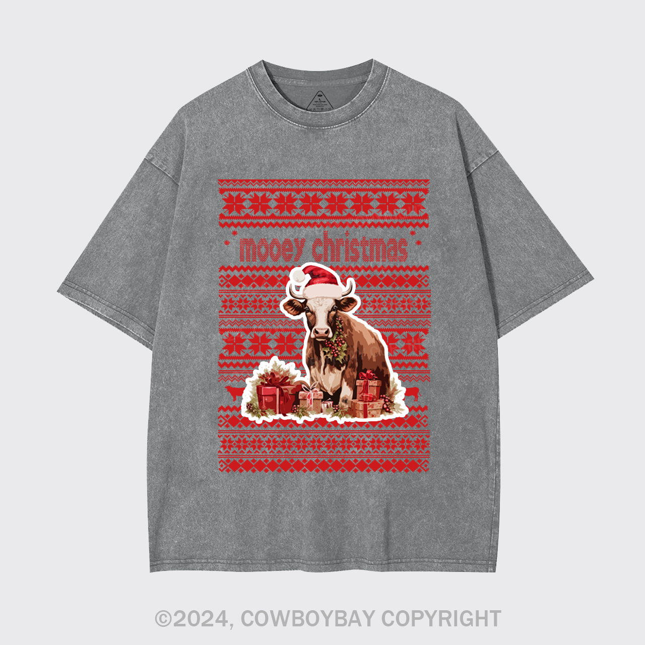 Christmas Cow With Santa Garment-dye Tees
