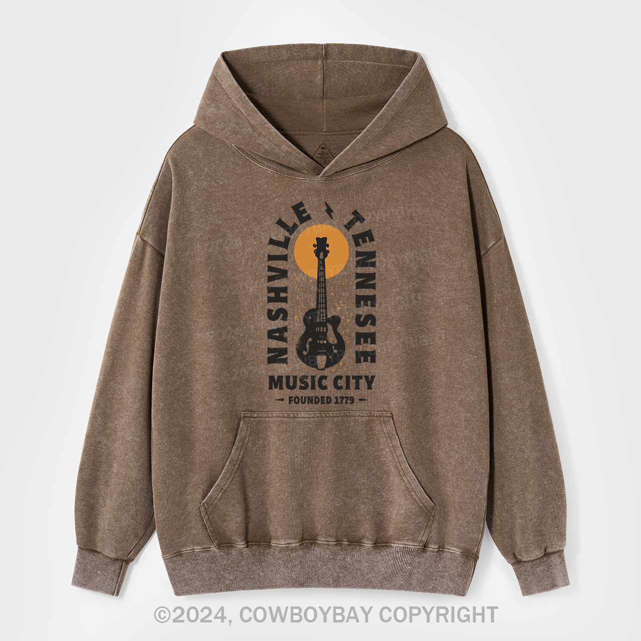 Nashville Tennessee Music City Guitar Garment-Dye Hoodies