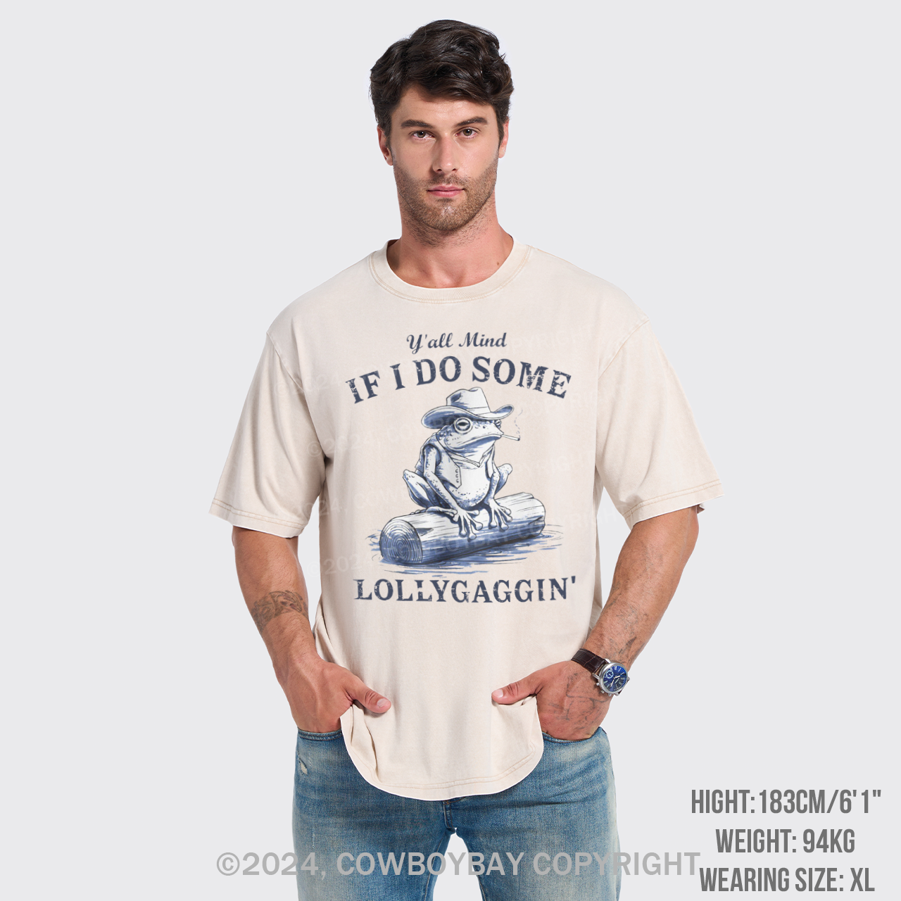 Vintage Cowboy Frog-Y'all Mind If I Do Some Lollygaggin Garment-dye Tees