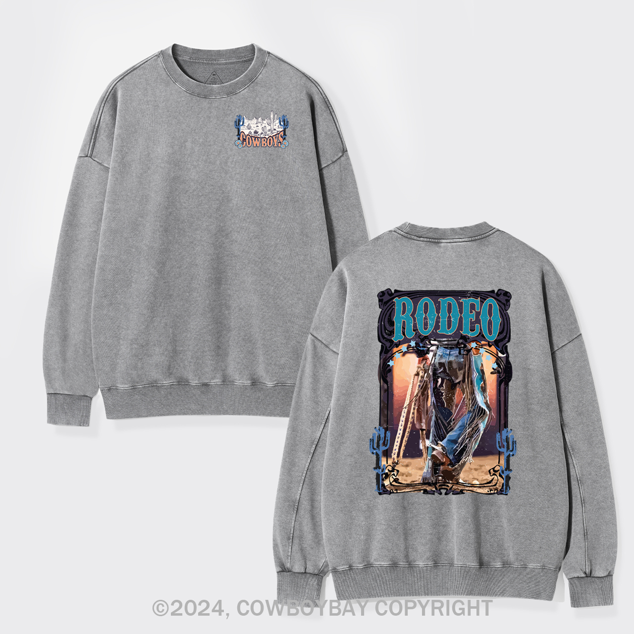 Western Rodeo Wild Cowboy Washed Sweatshirts