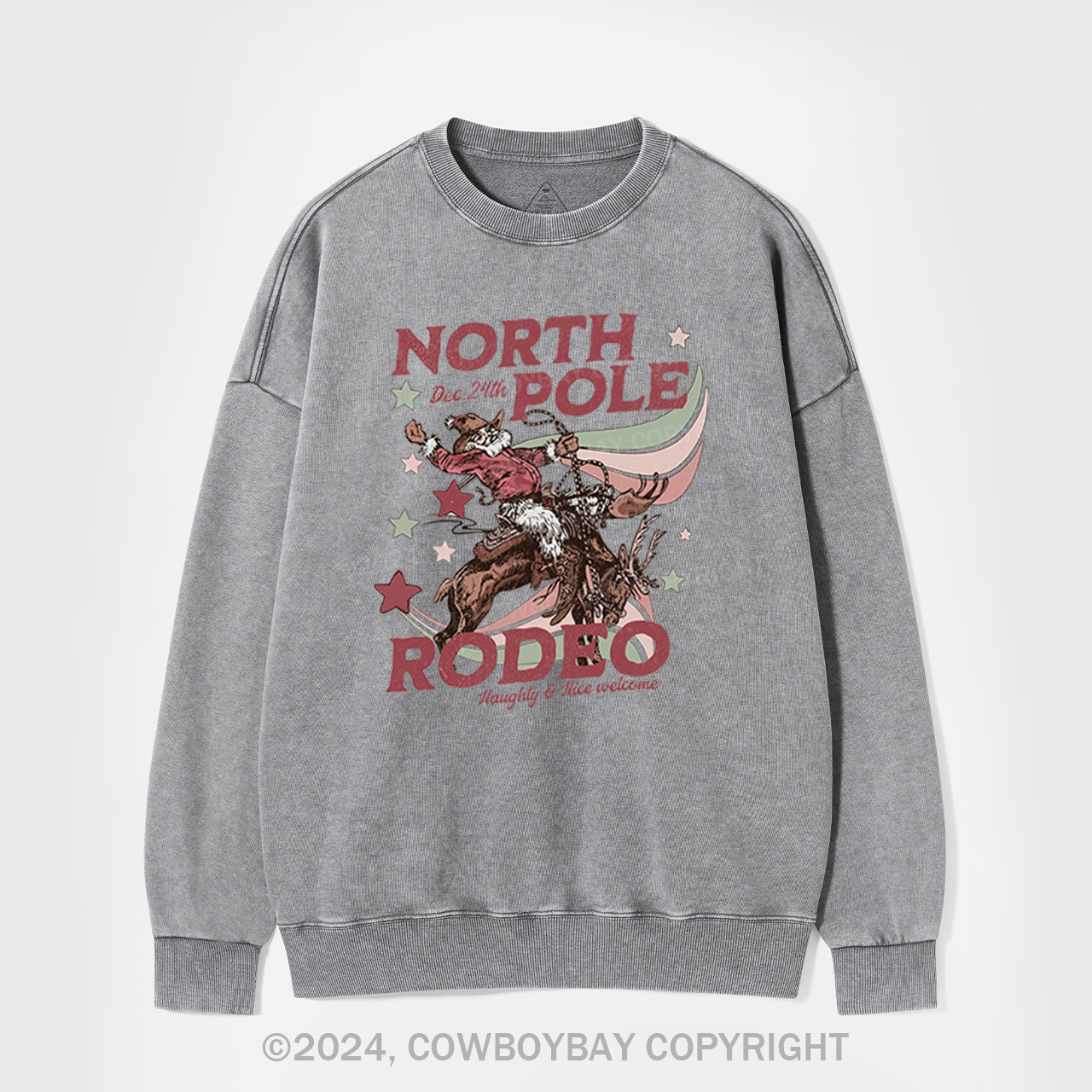 North Pole Rodeo Retro Western Christmas Washed Sweatshirts