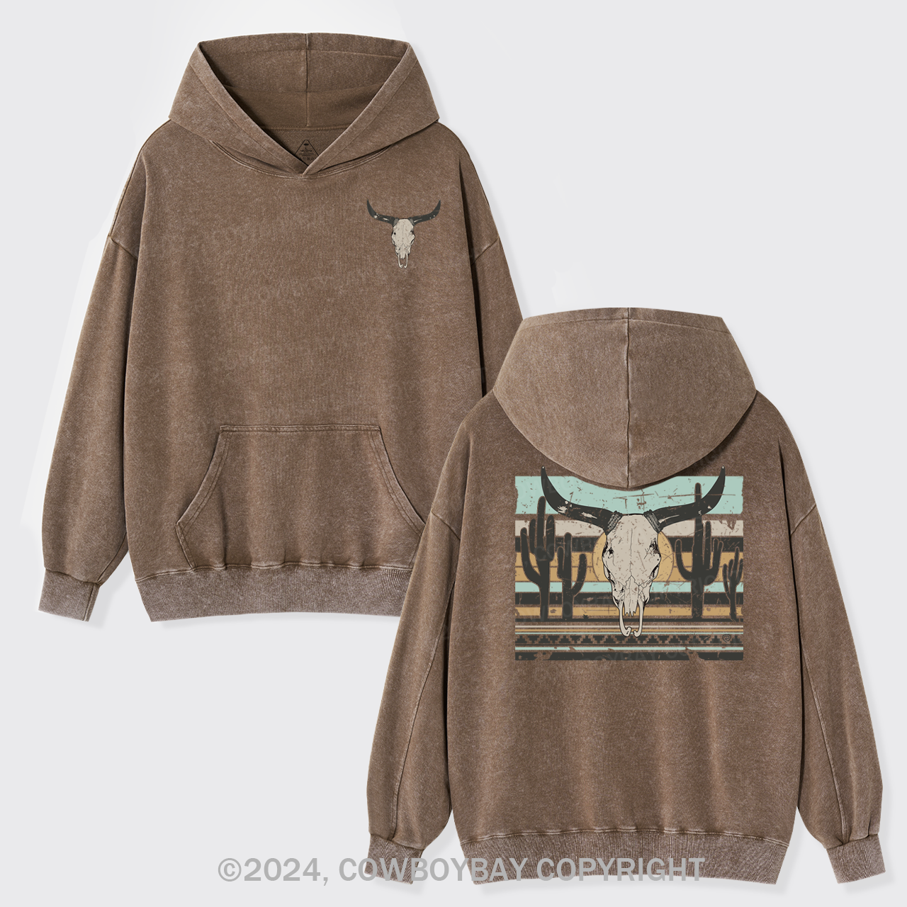 Rock Roll Steer Skull Garment-Dye Hoodies