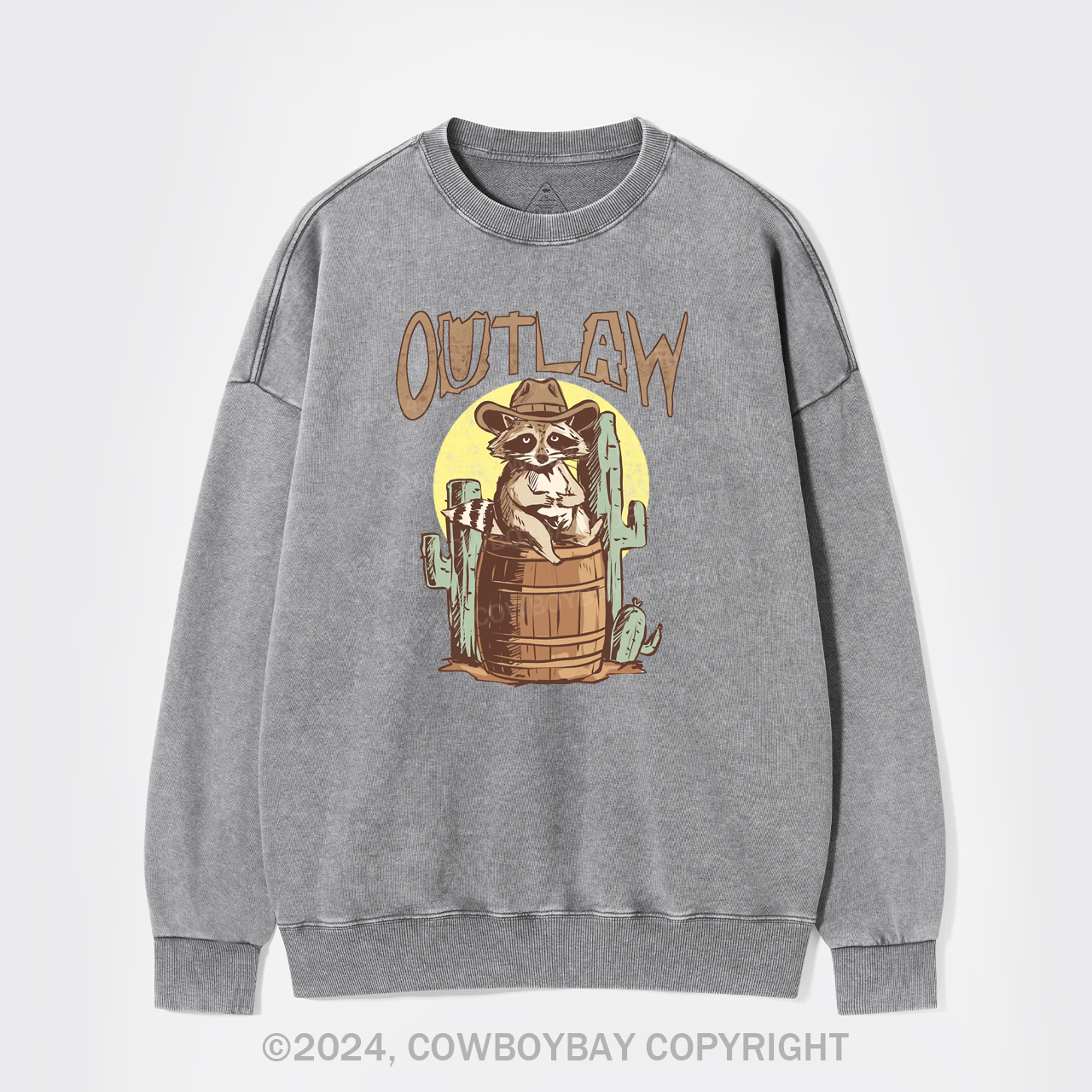 Retro Outlaw Raccoon Cowboy Washed Sweatshirts
