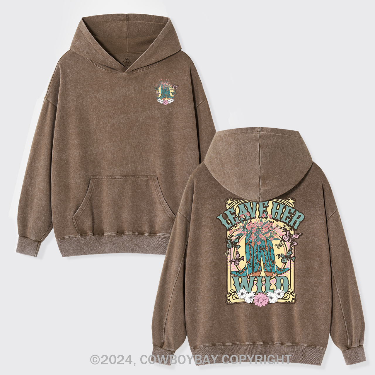 Leave Her Wild Western Cowboy Garment-Dye Hoodies