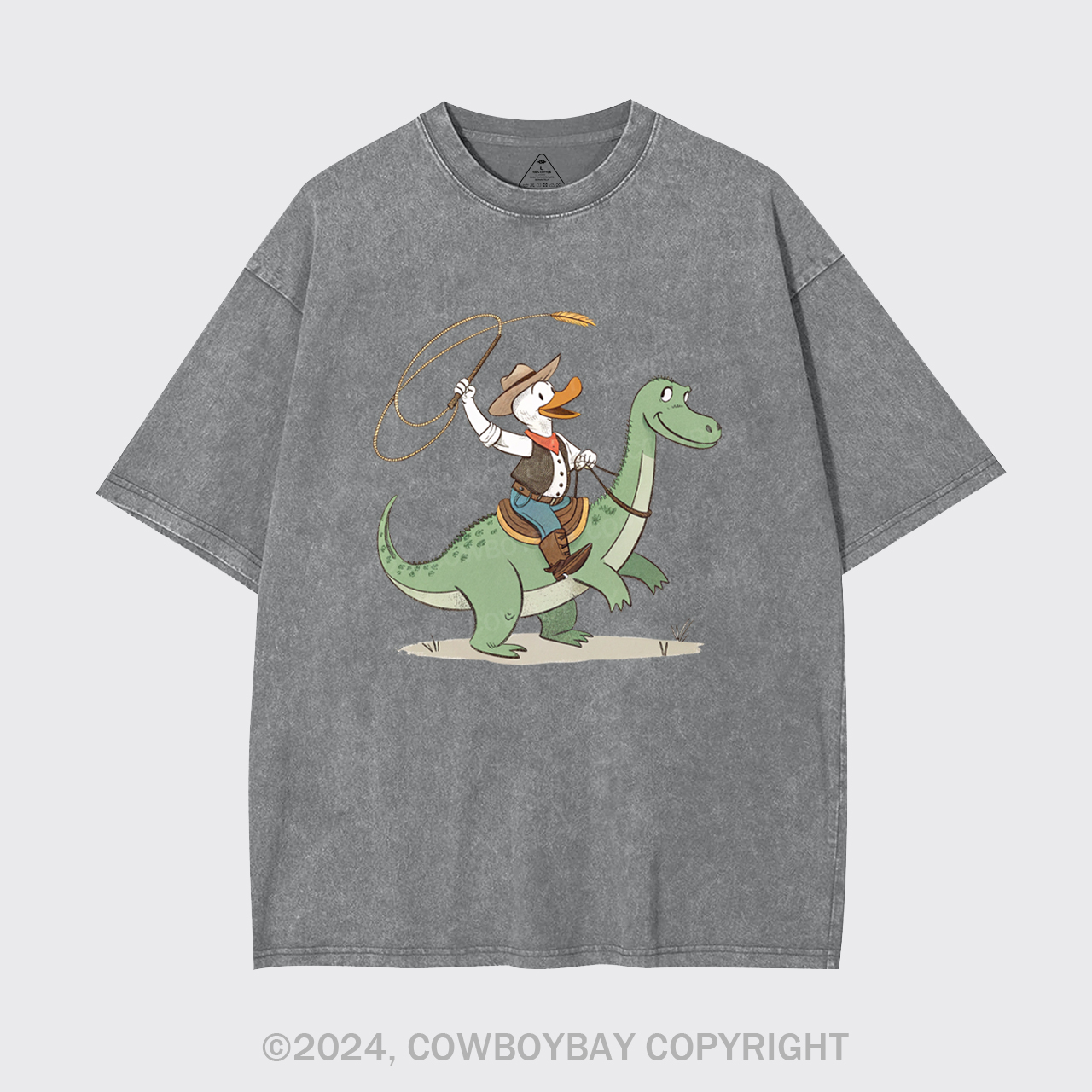 Cowboy Duck Riding Dinosaur Garment-dye Tees
