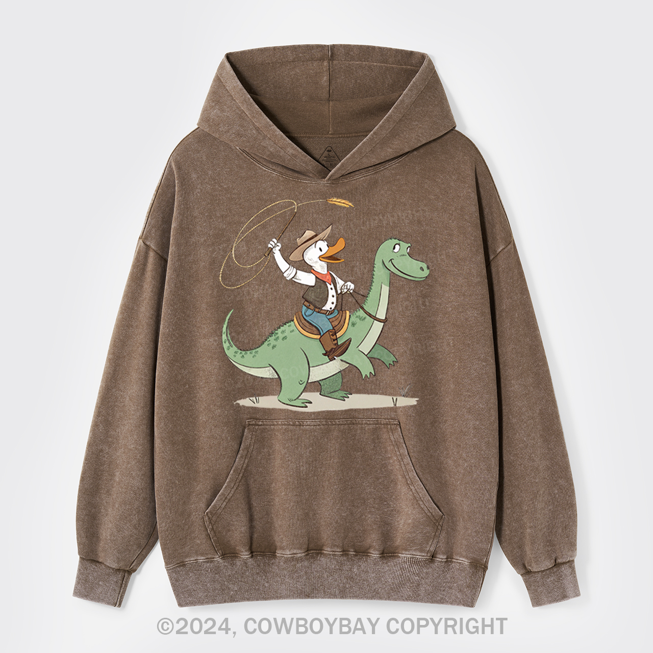 Cowboy Duck Riding Dinosaur Garment-Dye Hoodies