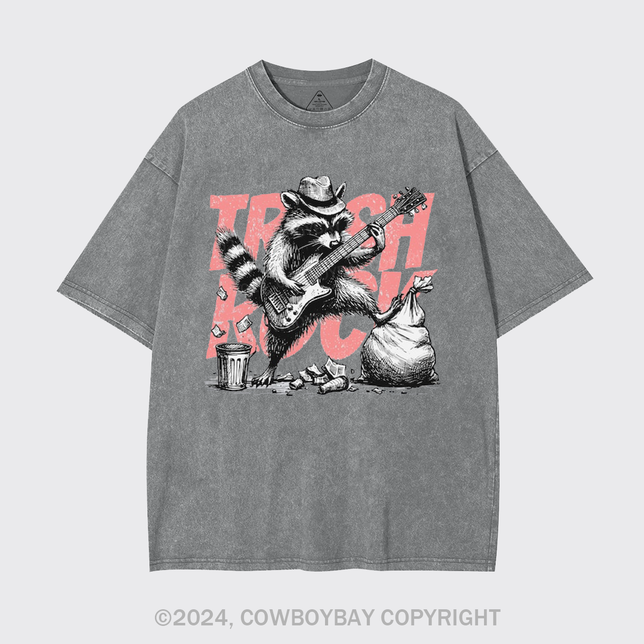 Raccoon Playing Guitar Retro Garment-dye Tees