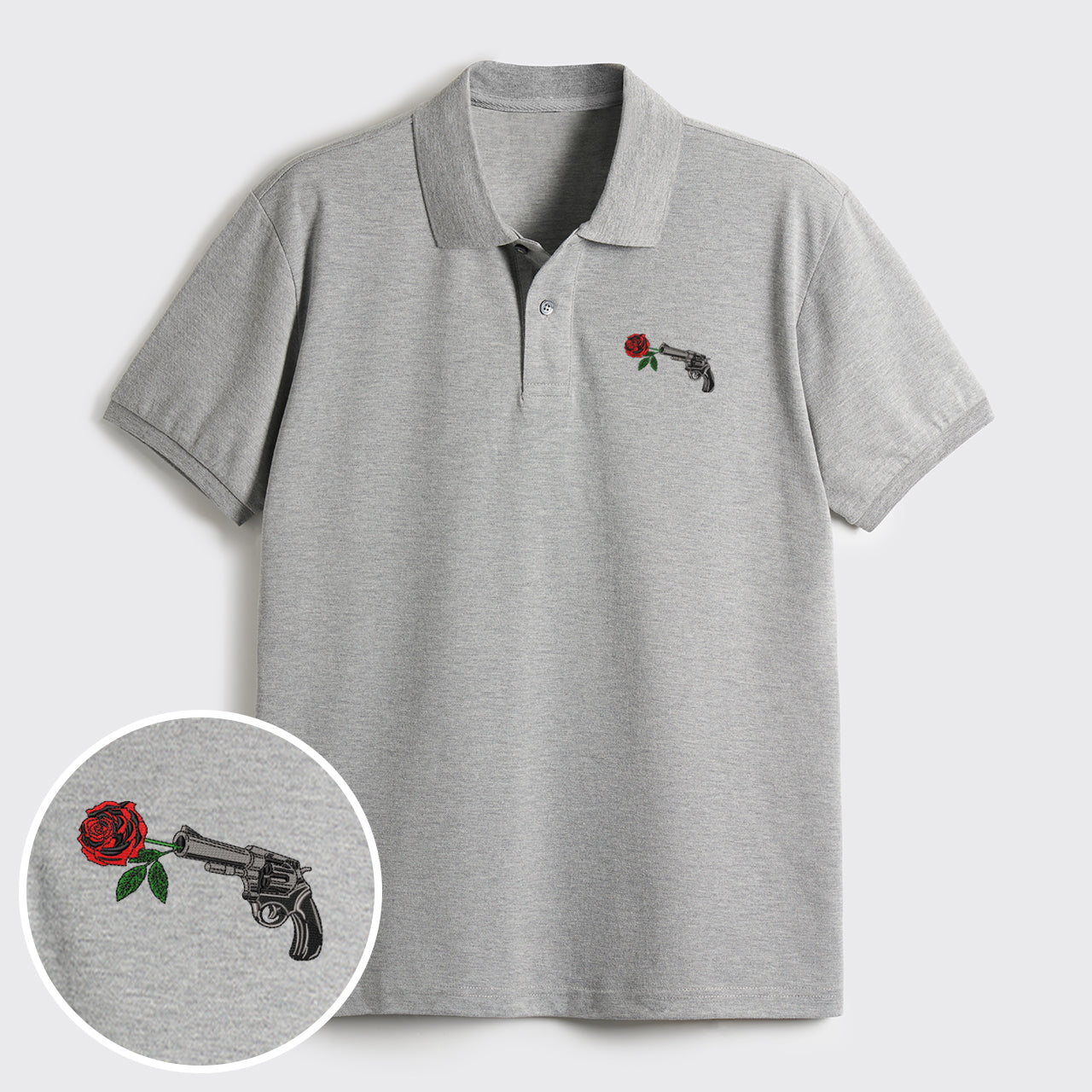 Gun Rose Embroidered Polo Shirts