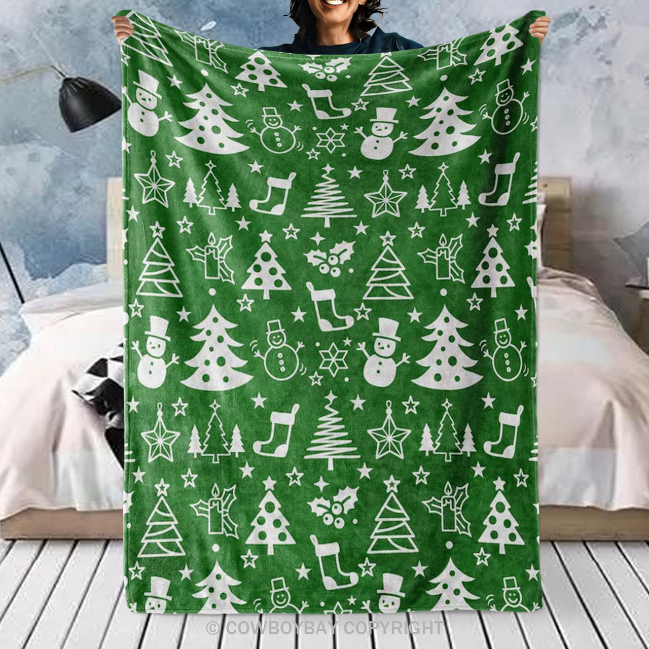 Christmas Snowmen Blanket_Green