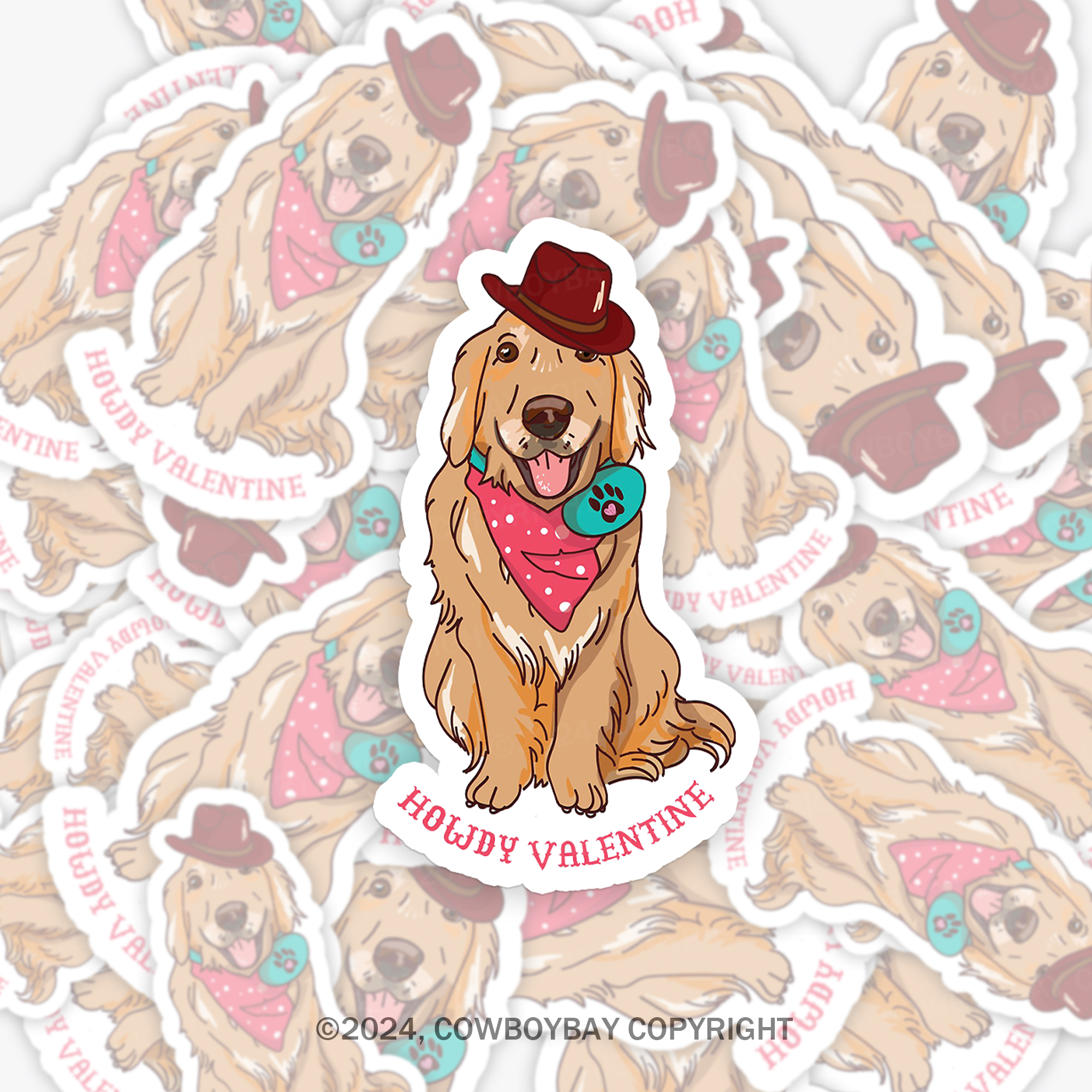 Howdy Valentine Golden Retriever Sticker 