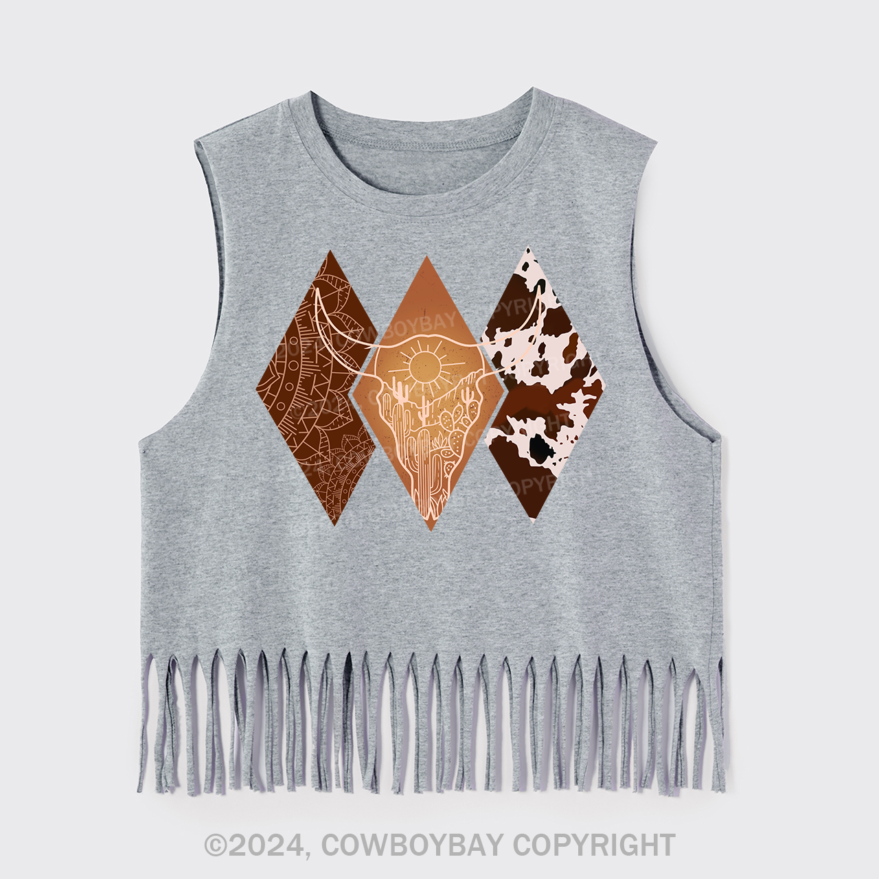 Boho Bull Cowskull Fringe Tank