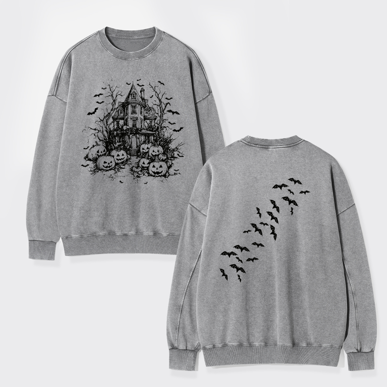 Vintage Haunted House Halloween Washed Sweatshirts