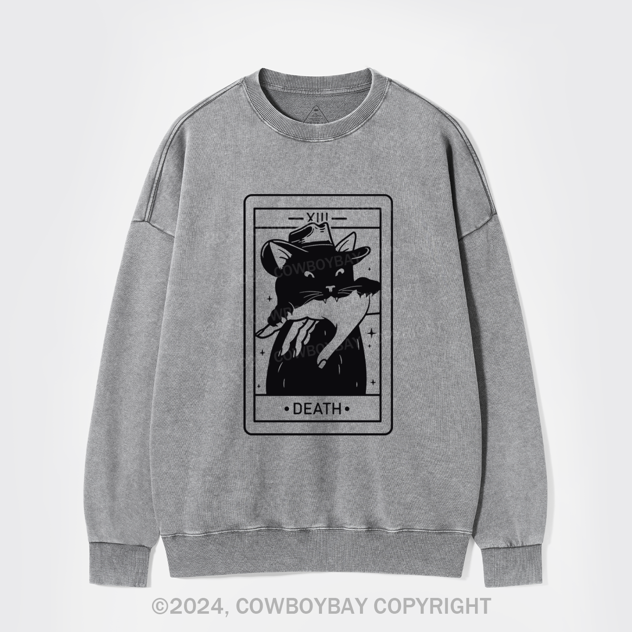 Tarot Death Witchy Cat Washed Sweatshirts