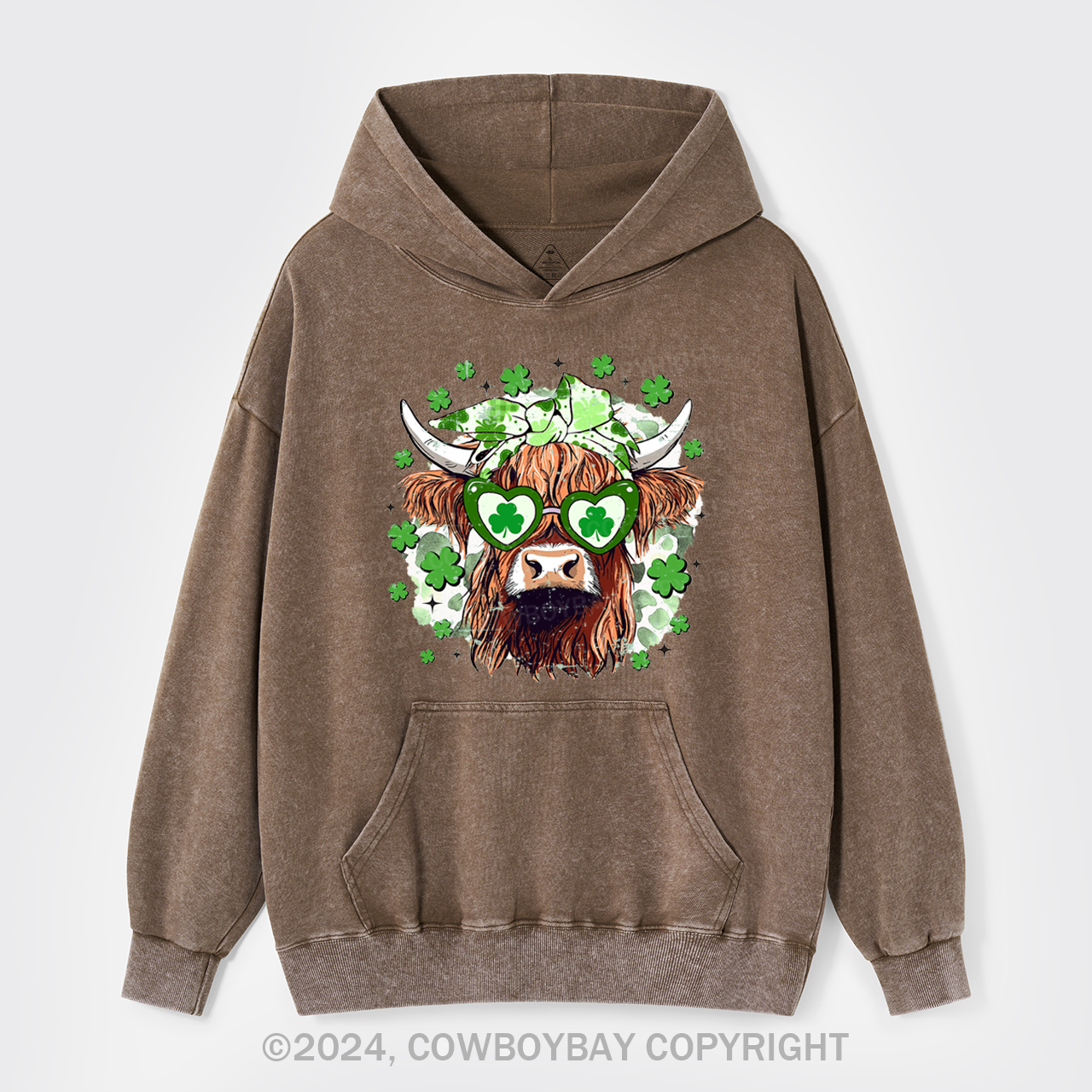 St Patrick's Day Highland Cow Garment-Dye Hoodies