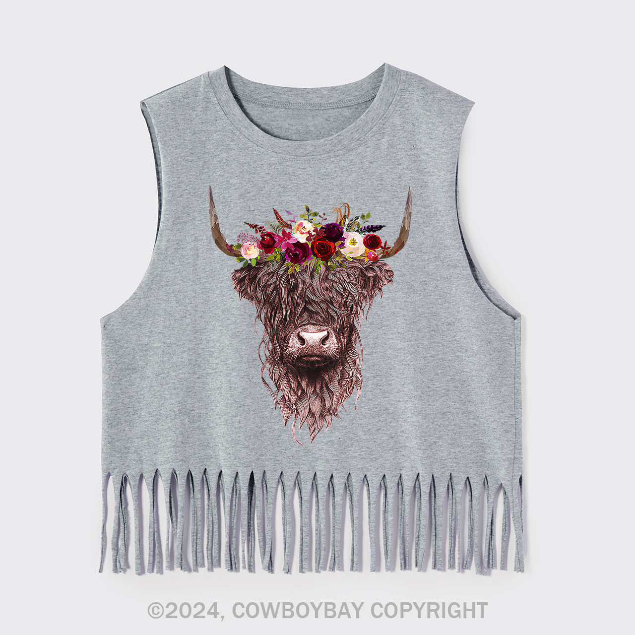 Flower Highland Cow Fringe Tank