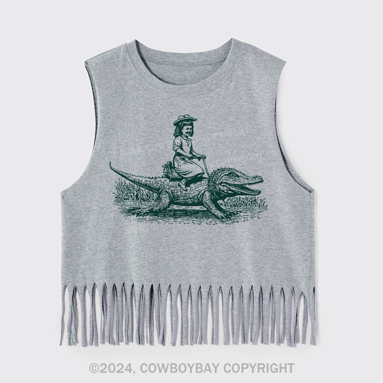 Girl Riding an Alligator Fringe Tank
