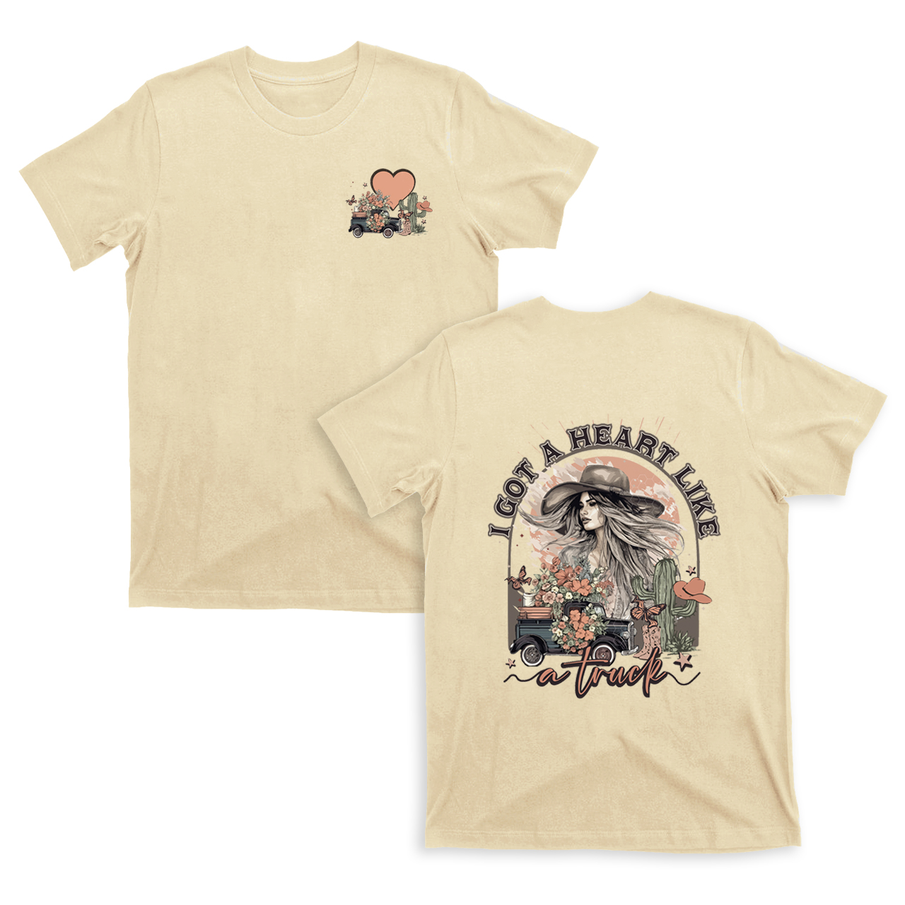 Heart Like A Truck  Western Sunset Cowgirl Valentine T-Shirts