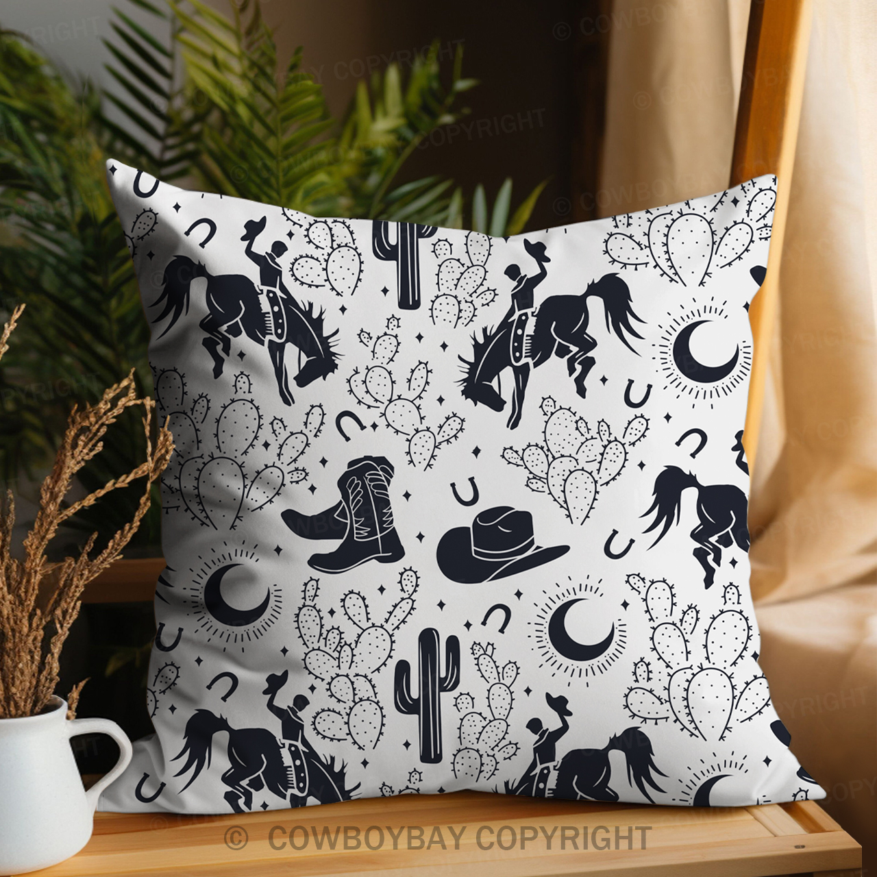 Cowboy Old West Bucking Horses Pillow Cover