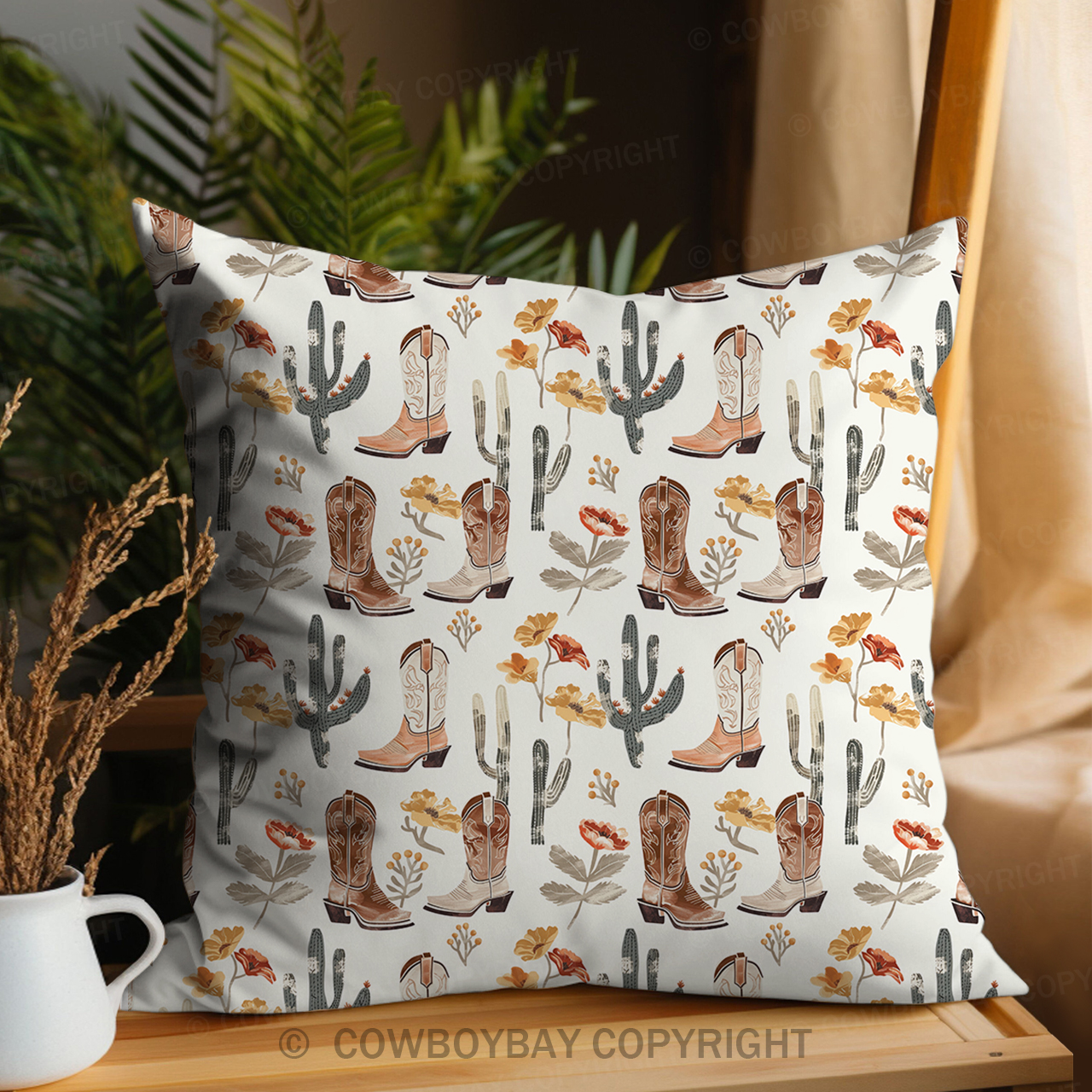 Western Cowgirl Boots Floral Pillow Cover