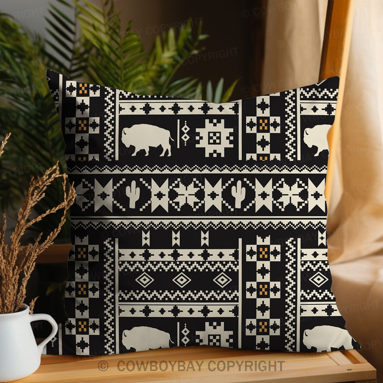 Vintage Digital Buffalo Pillow Cover