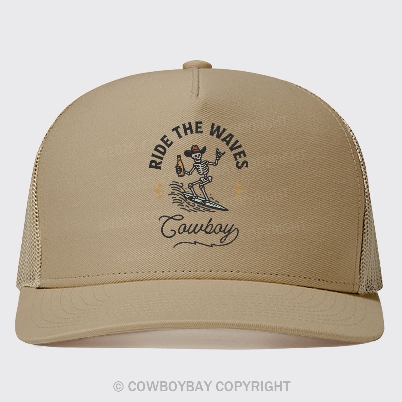 Surfing Cowboy Skeleton Trucker Hat