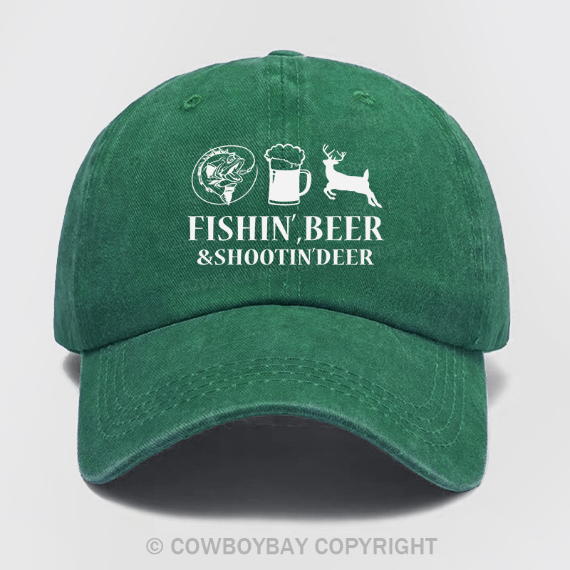 Fishin', Beer & Shootin' Deer Funny Wash Hat