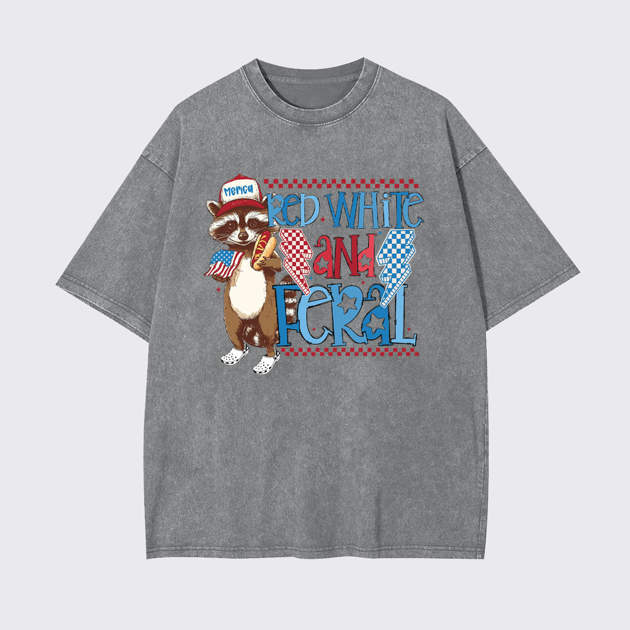 Funny USA-Red White And Feral Garment-dye Tees