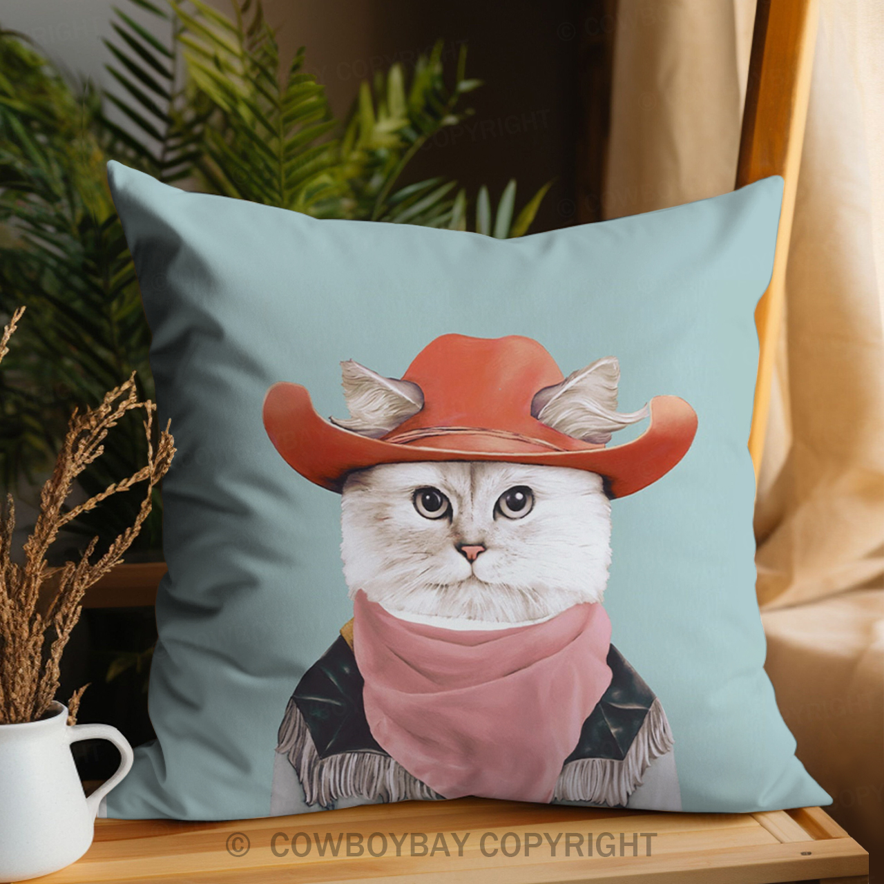 Rodeo Cat Throw Pillow Cover