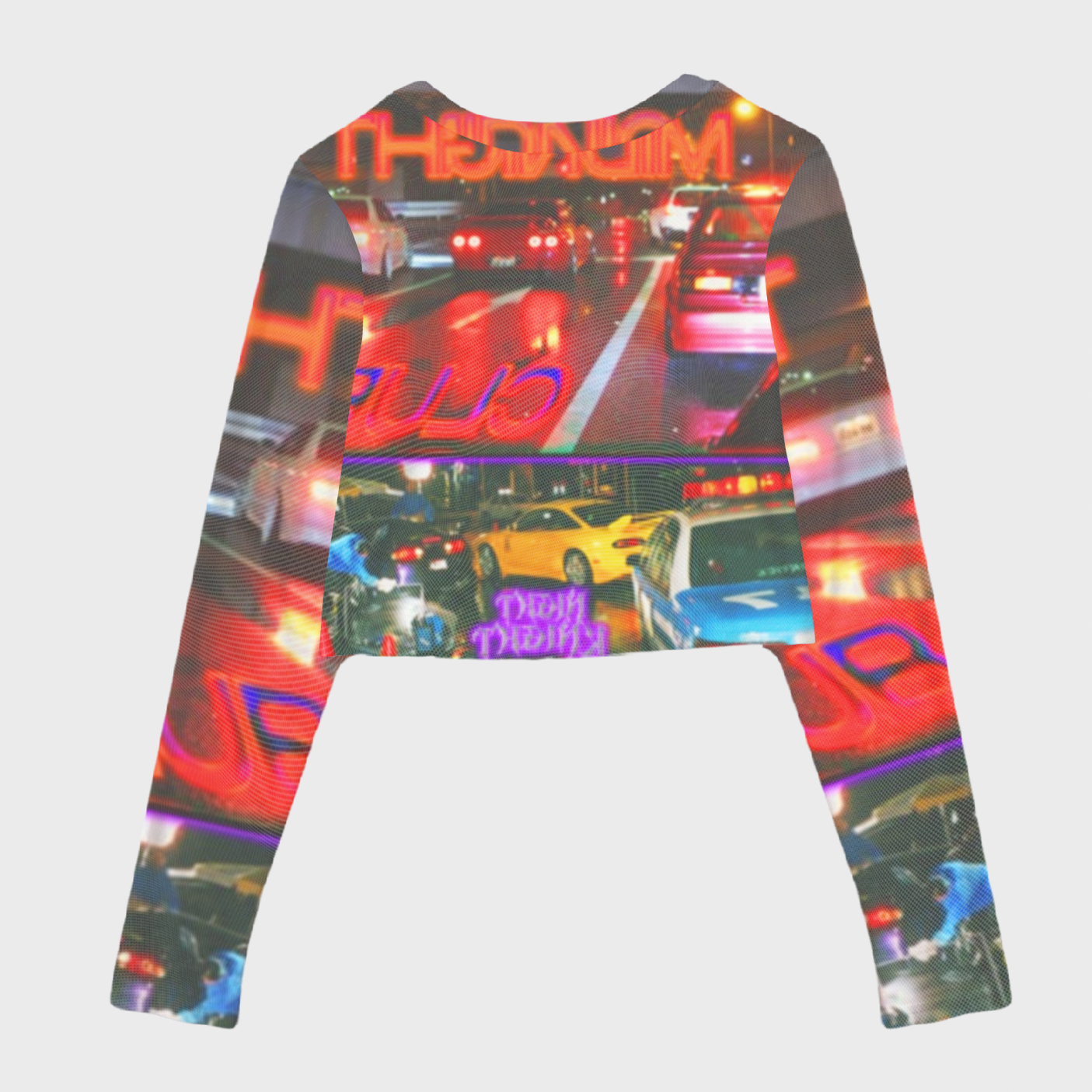 Neon Street Racing Theme Print Mesh Crop Long Sleeves
