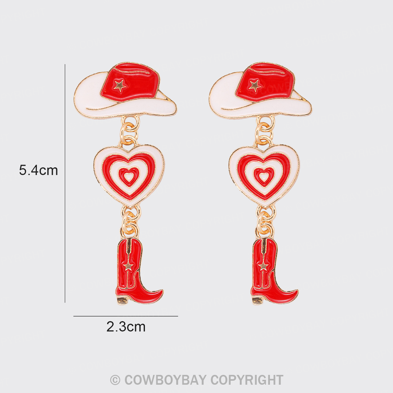 Cute Western Cowboy Hat Boots Red Earrings