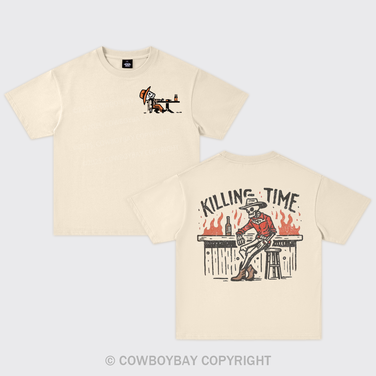Killing Time-Cowboy Skeleton At Bar Oversize T-Shirts
