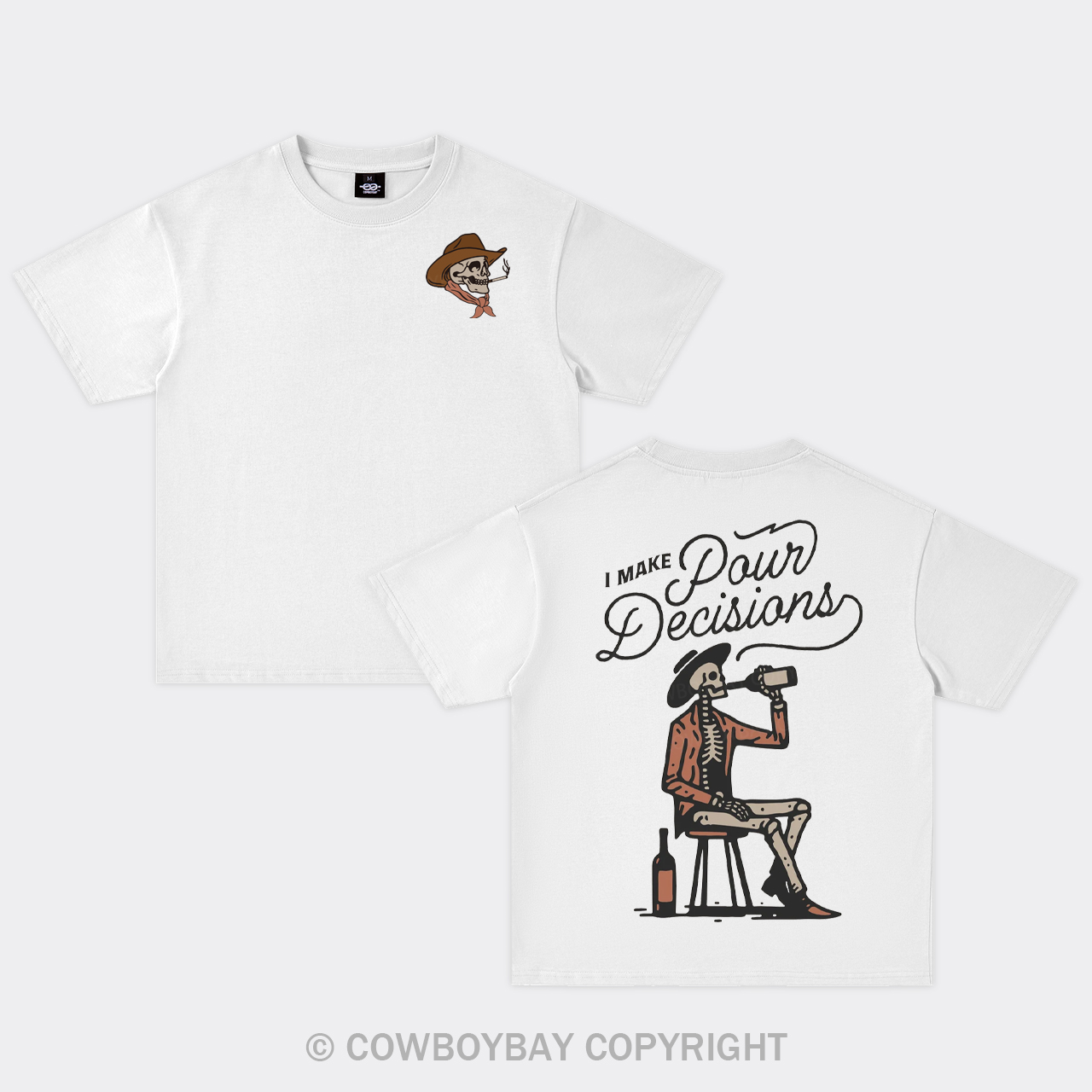 Skeleton Cowboy Drinking Wine Oversize T-Shirts