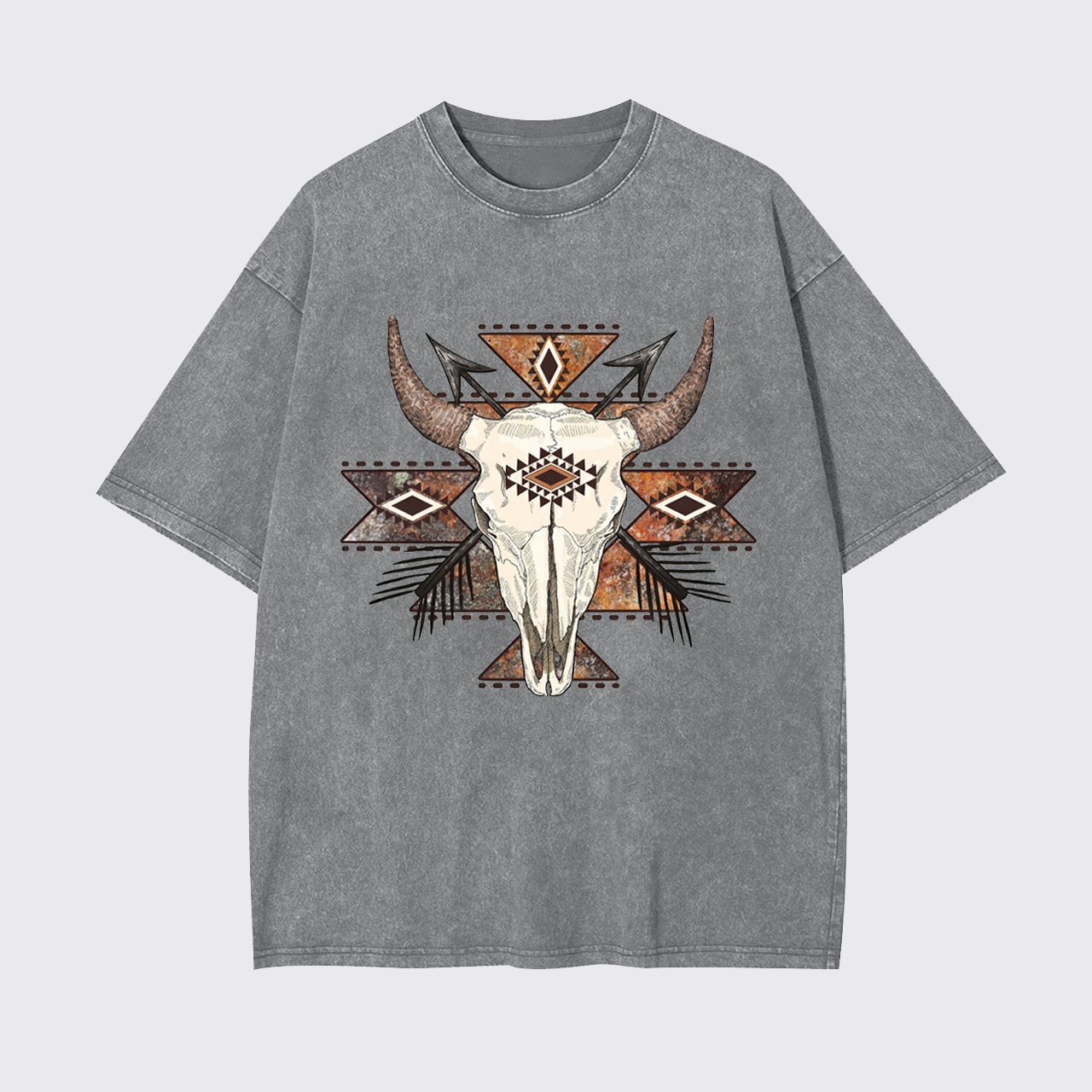 Rustic Aztec Cow Skull Garment-dye Tees
