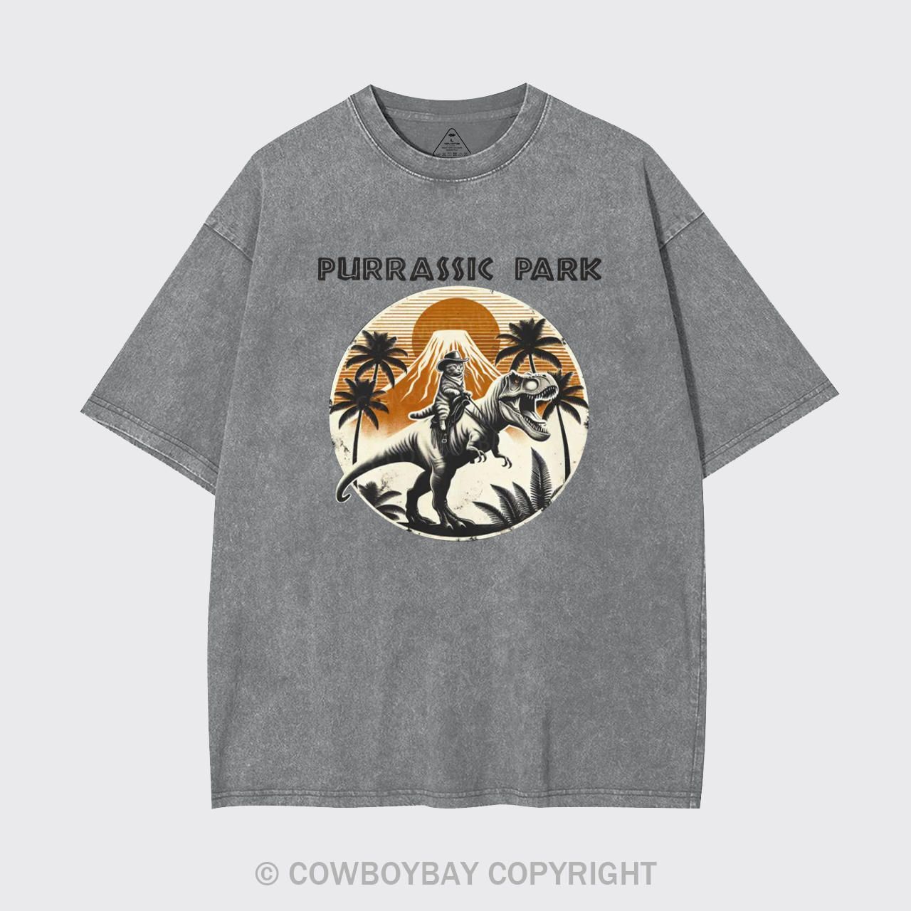 Cowboy Cat Riding Dinosaur Garment-dye Tees